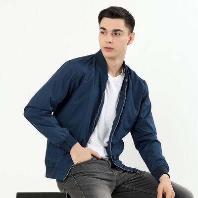 Men's Midnight Blue Baseball Collar Bomber Jacket