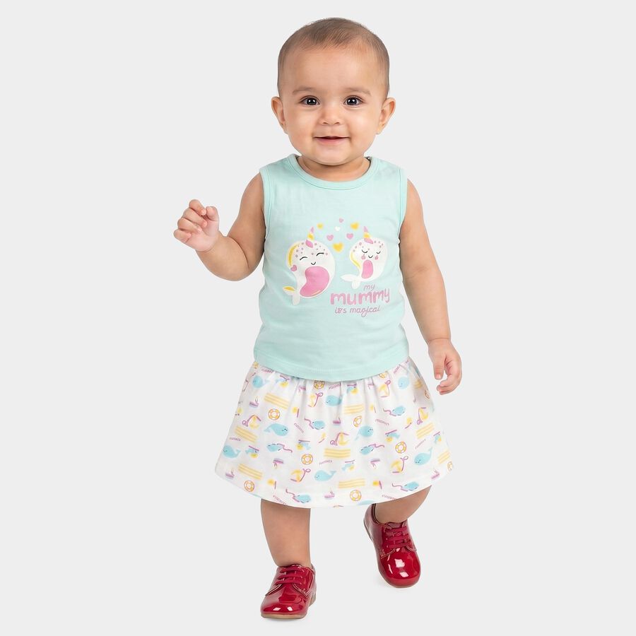 Infants Aqua Round Neck Top Skirt Set Upper and Bottom Set, Aqua, large