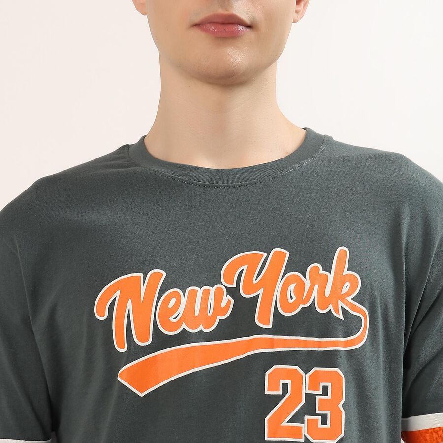 Men's Green Cotton Round Neck Graphic Printed T-Shirt, Light Green, large