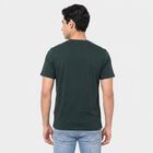 Men's Green Cotton Round Neck Regular T-Shirt, गहरा हरा, small