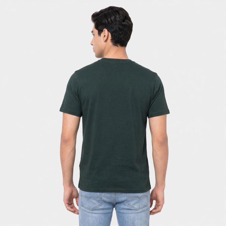 Men's Green Cotton Round Neck Regular T-Shirt, गहरा हरा, large
