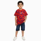 Boys Bright Red Cotton Round Neck Casual T-Shirt, Orange, small