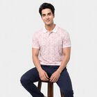 Men's Rust Cotton Polo Neck Floral Printed T-Shirt, Rust, small