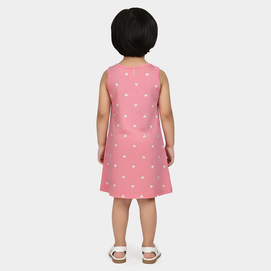 Girls' Pink Heart Printed Sleeveless A-Line Frock, Pink, large