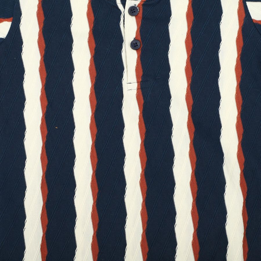 Boys Navy Blue Round Neck Striped Baba Suit, Navy Blue, large