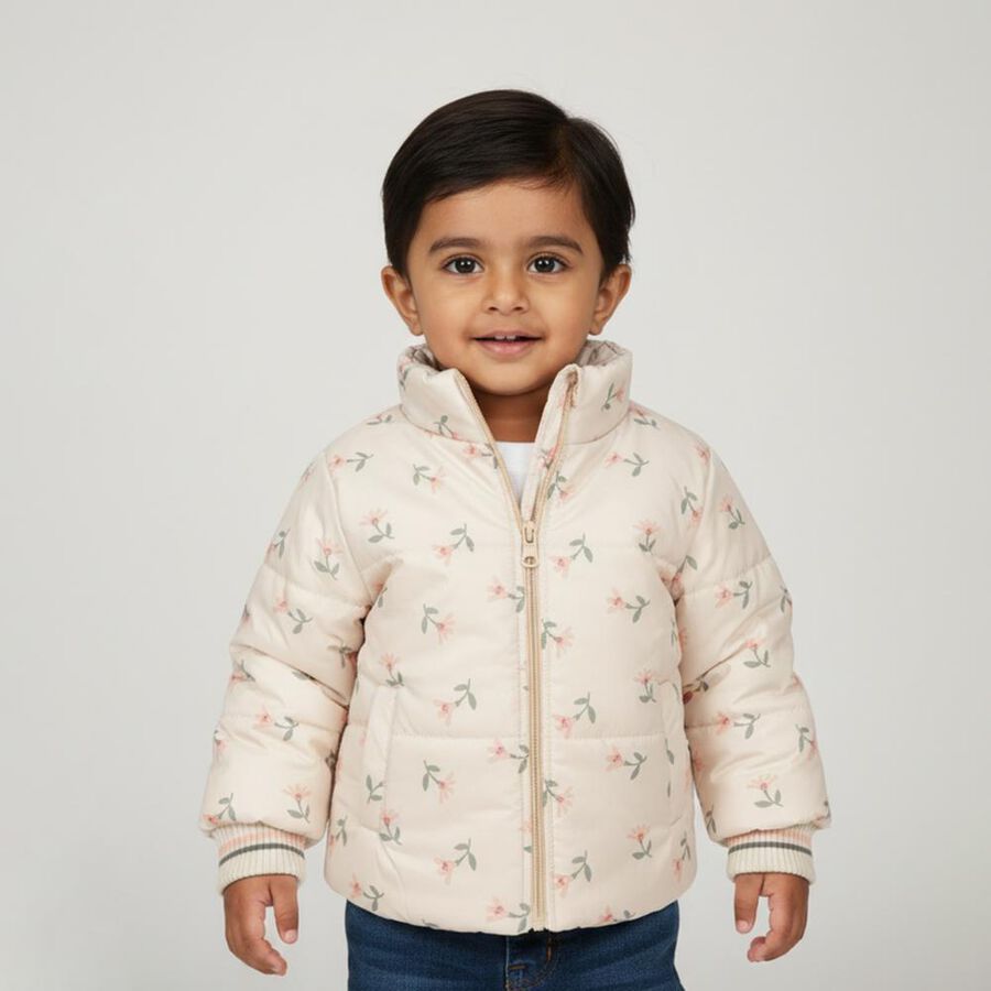 Infants Light Beige High Neck Casual Jacket, Beige, large image number null