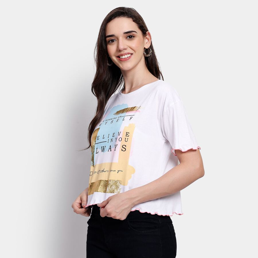 Ladies' 100% Cotton Crop  Top, Off White, large image number null