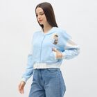 Women's Light Powder Blue Baseball Casual Jacket, Light Blue, small image number null