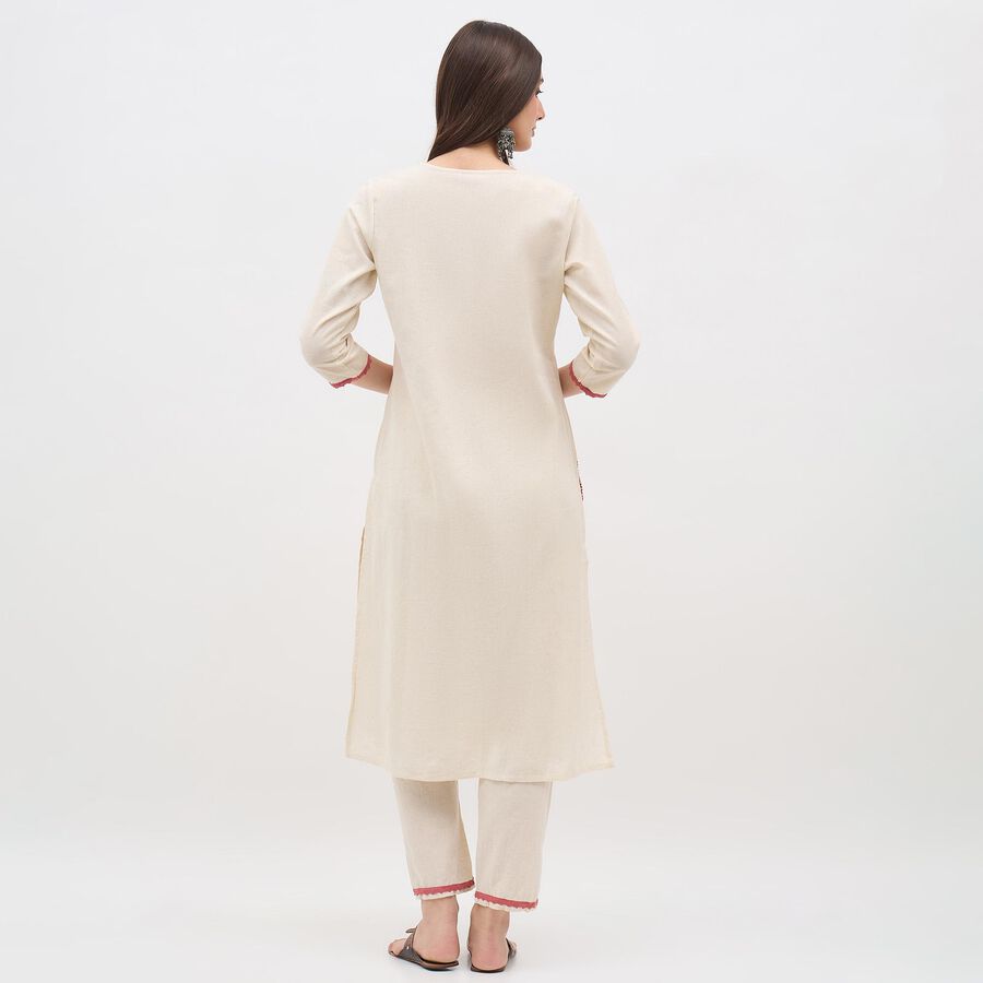 Women's Rich Eggshell White Embroidered Ethnic Set, Off White, large