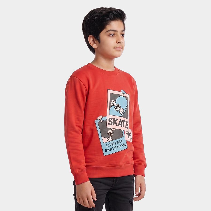 Boys' Red Crew Neck Graphic Print Sweatshirt, Red, large