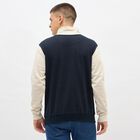 Men's Navy and Beige High Neck Casual Sweatshirt, Navy Blue, small image number null