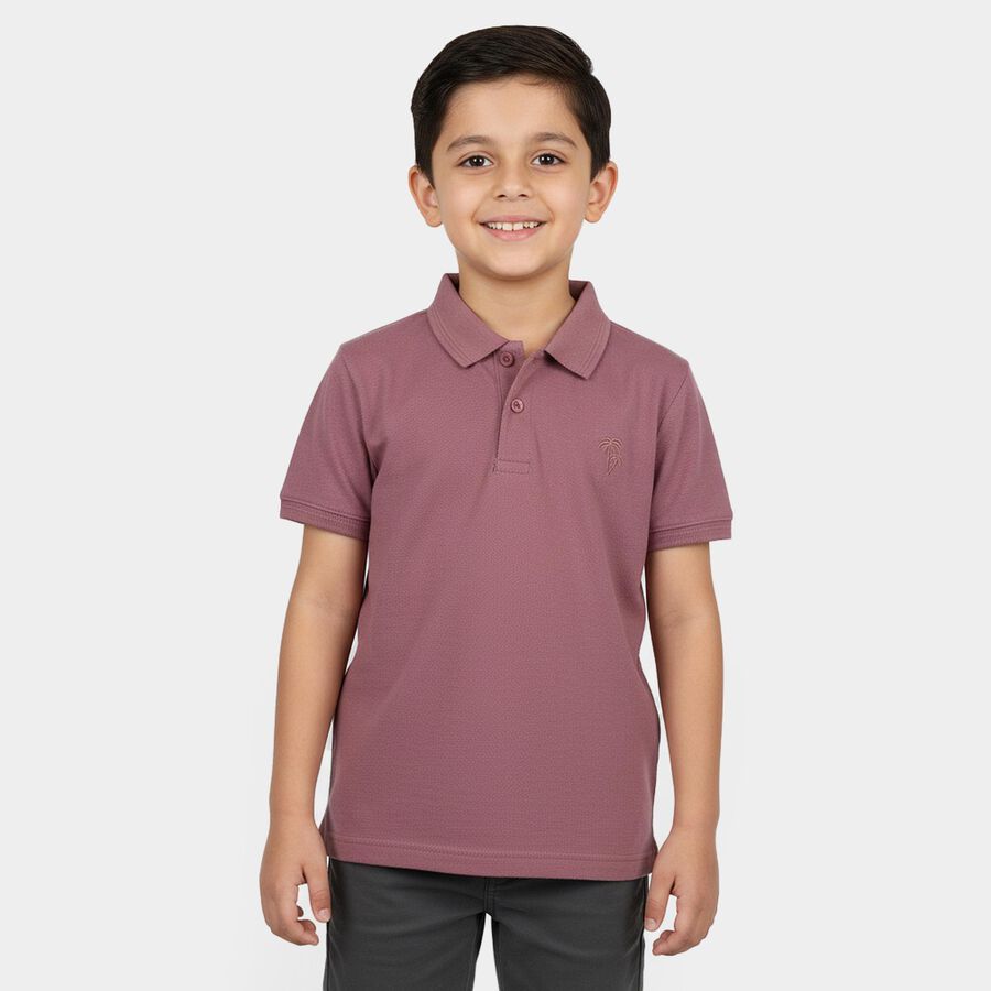 Boys Pink Round Neck Casual Half Sleeve T-Shirt, गुलाबी, large