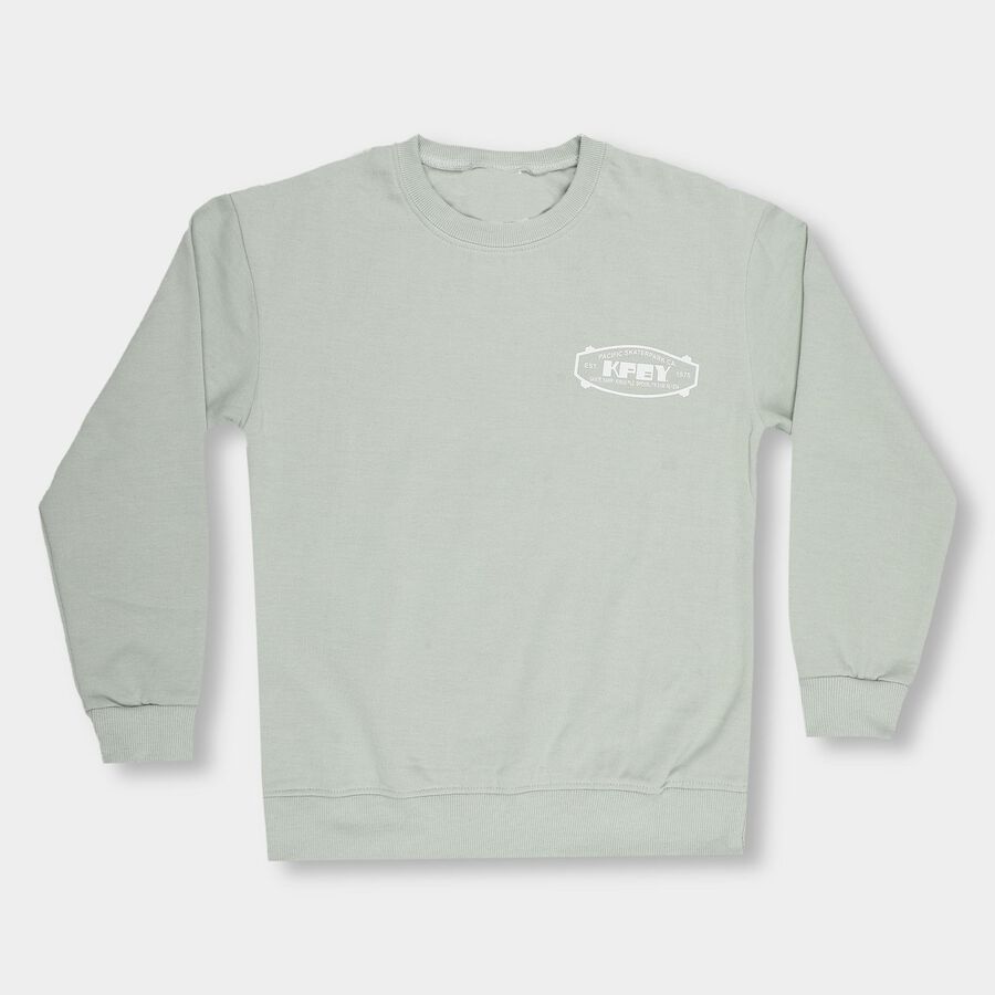 Boys Light Sage Green Crew Neck Casual Sweatshirt, Light Green, large image number null