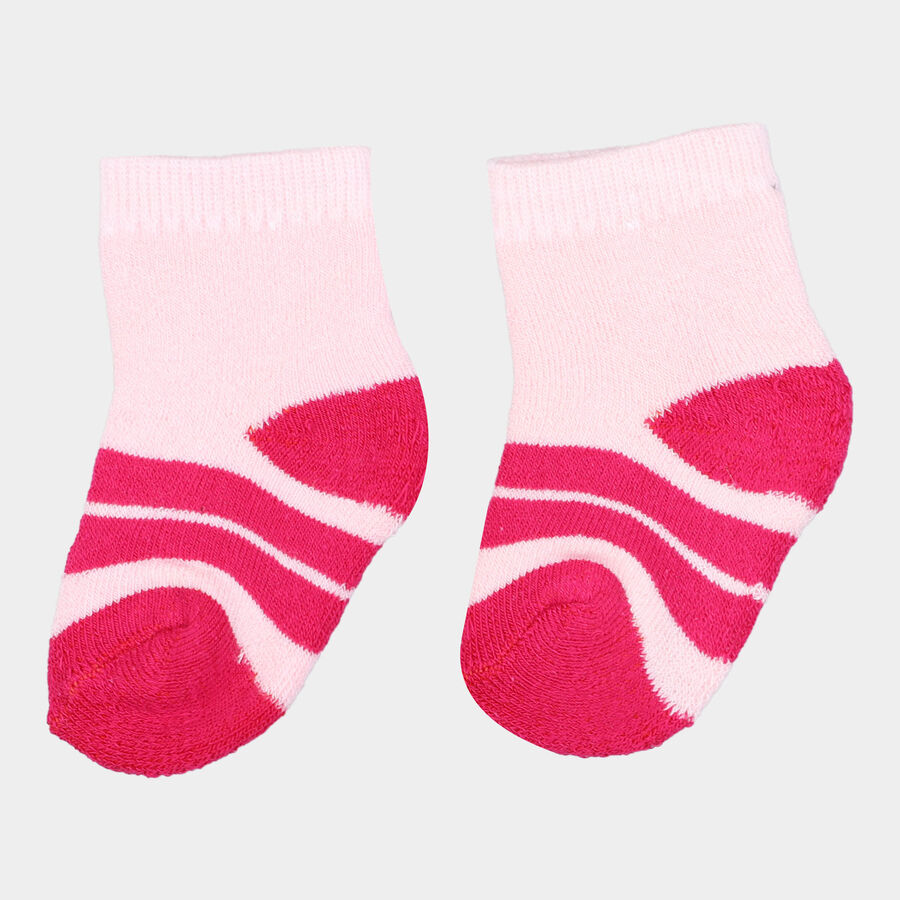 Infants Cotton Stripes Socks, Pink, large image number null