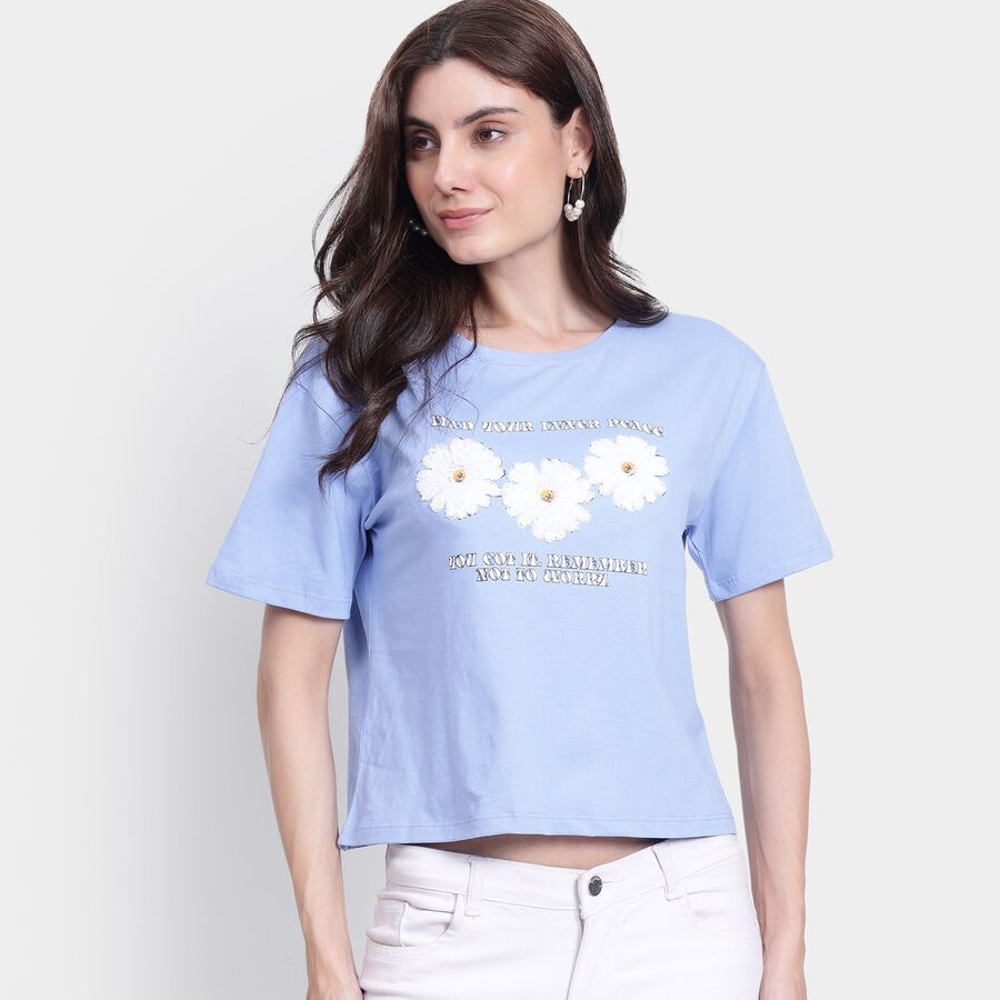 Ladies' 100% Cotton Crop  Top, हल्का नीला, large image number null