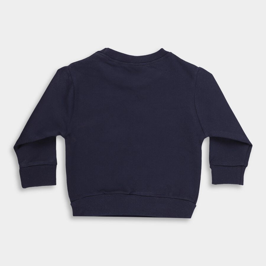Infants' Deep Midnight Navy Blue Cotton Crew Neck Casual Sweatshirt, नेवी ब्लू, large image number null