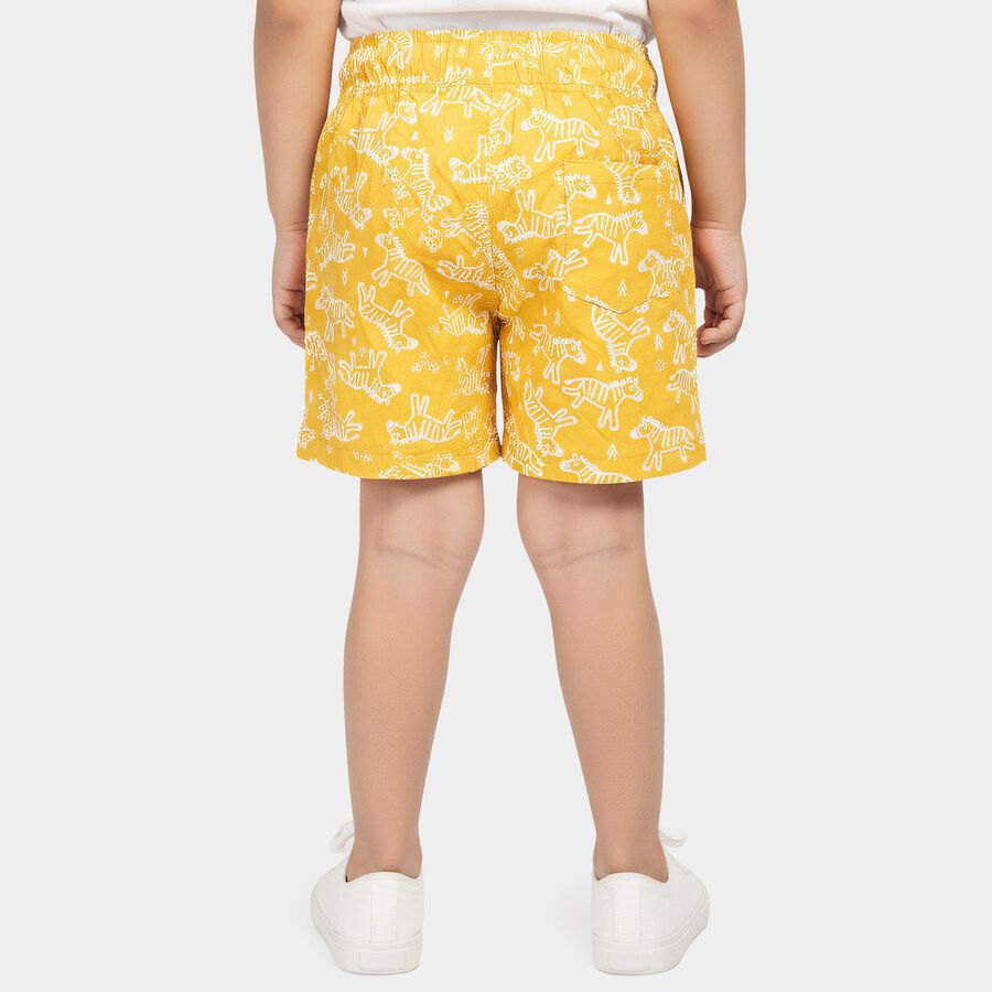 Boys' Yellow Regular Fit Printed Elastic Waist Bermuda Shorts, पीला, large