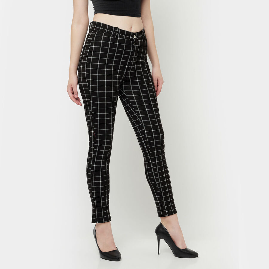 Checks Mid Rise Regular Trousers, Black, large image number null