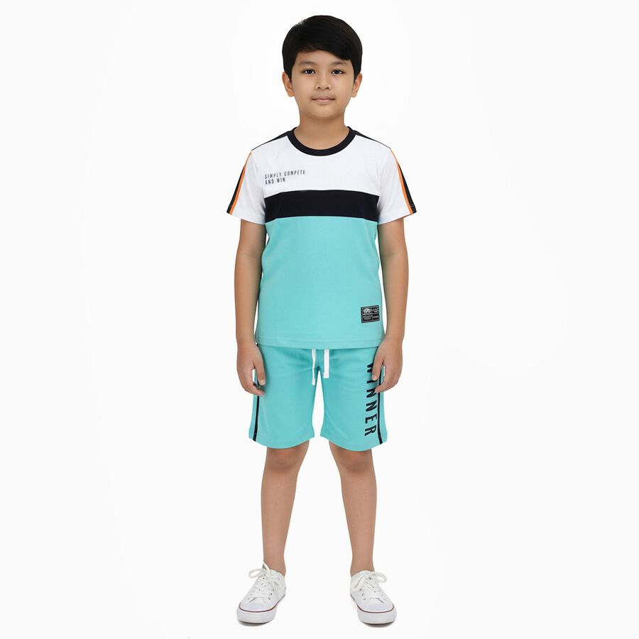 Boys' White Cotton Round Neck Color-Blocked Baba Suit, White, large image number null