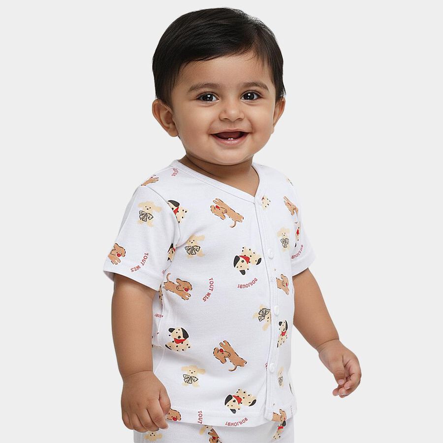 Infants' White Cotton V-Neck Casual T-Shirt, White, large