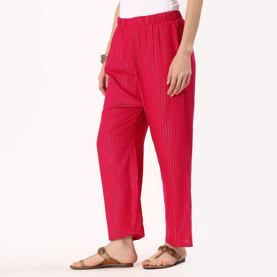 Women's Bright Crimson Red Wide-Leg Metallic Striped Palazzos, वाइन, large image number null