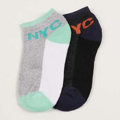 Boys' Muted Mint Green and Deep Charcoal Black Regular Fit NYC Text Pack of 2 Socks