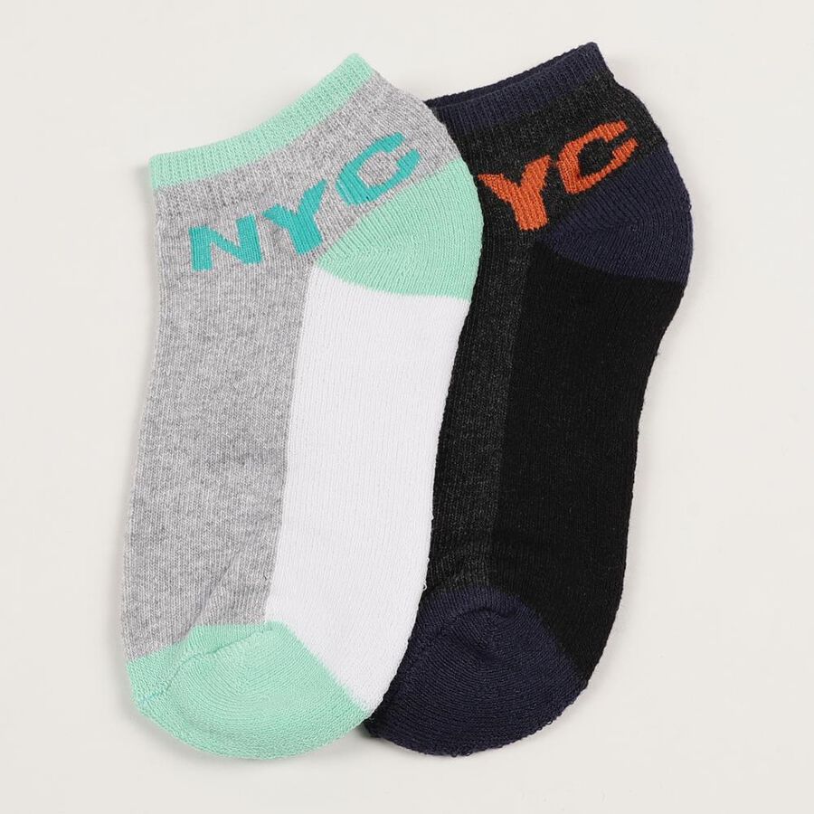 Boys' Muted Mint Green and Deep Charcoal Black Regular Fit NYC Text Pack of 2 Socks, Melange Mid Grey, large image number null