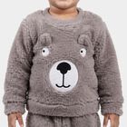 Infants' Grey Round Neck Bear Appliqu&eacute; Baba Suit, हल्का ग्रे, small