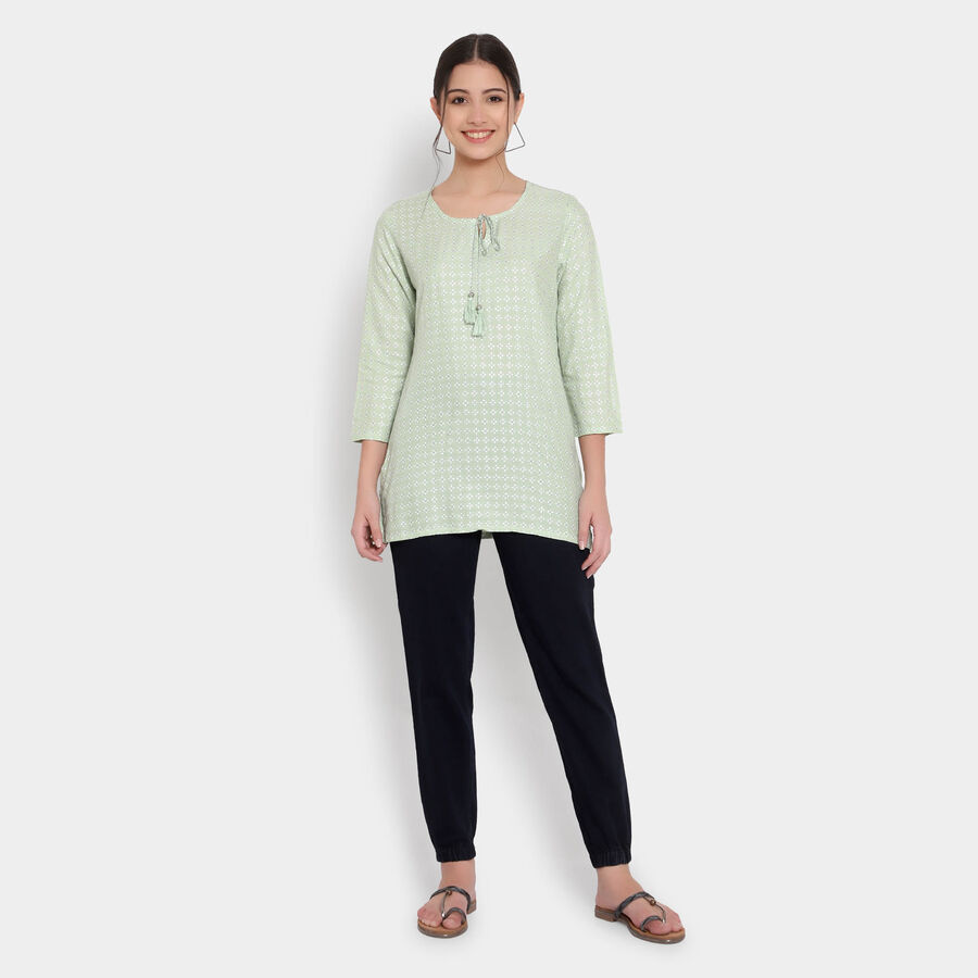 Printed 3/4Th Sleeves Kurti, Light Green, large image number null
