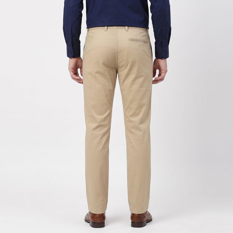 Men's Beige Flat-Front Trousers, गहरा पीला, large