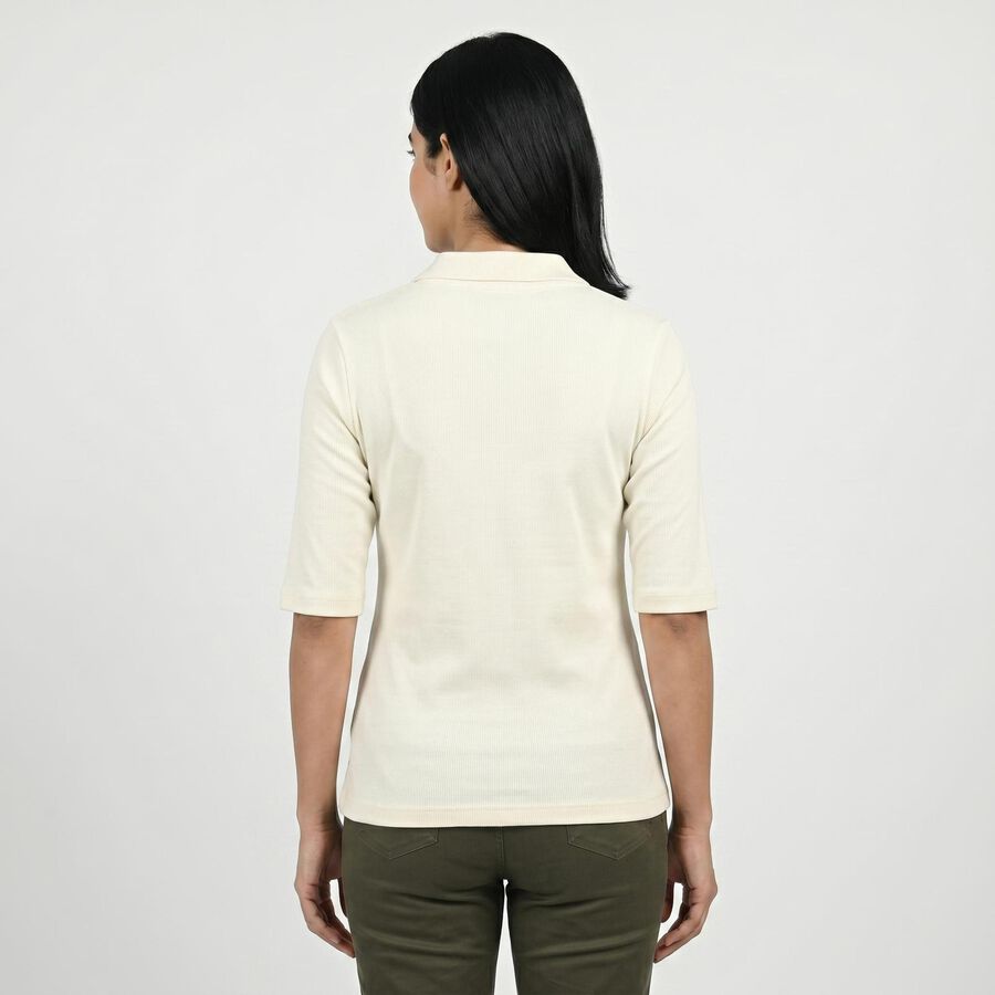 Women's White Cotton Blend Polo Neck Preppy Polo T-Shirt, White, large