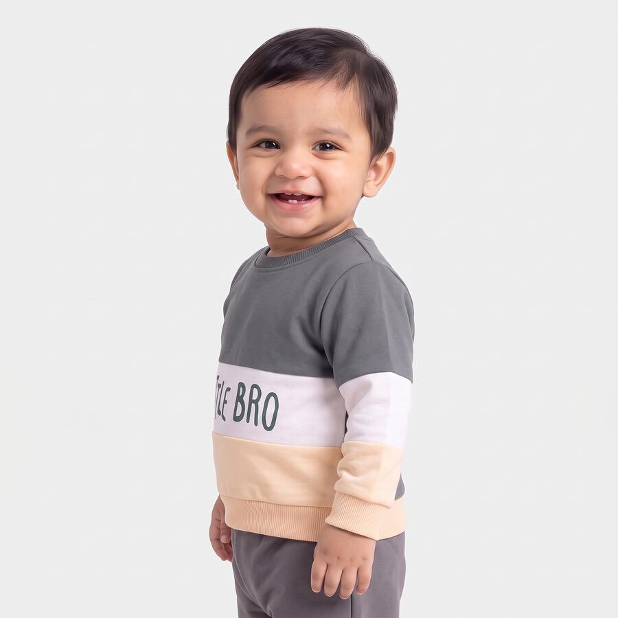 Infants' Grey Cotton Crew Neck Pullover Sweatshirt, Dark Grey, large