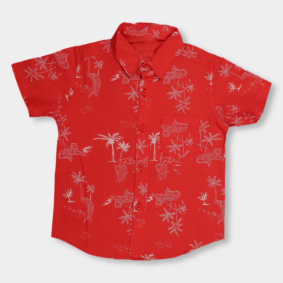 Boys' Bright Cherry Red Cotton Regular Collar Casual Shirt, Red, large image number null