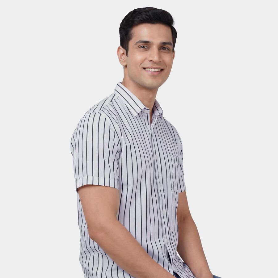 Men's White Cotton Spread Collar Classic Casual Shirt, सफ़ेद, large