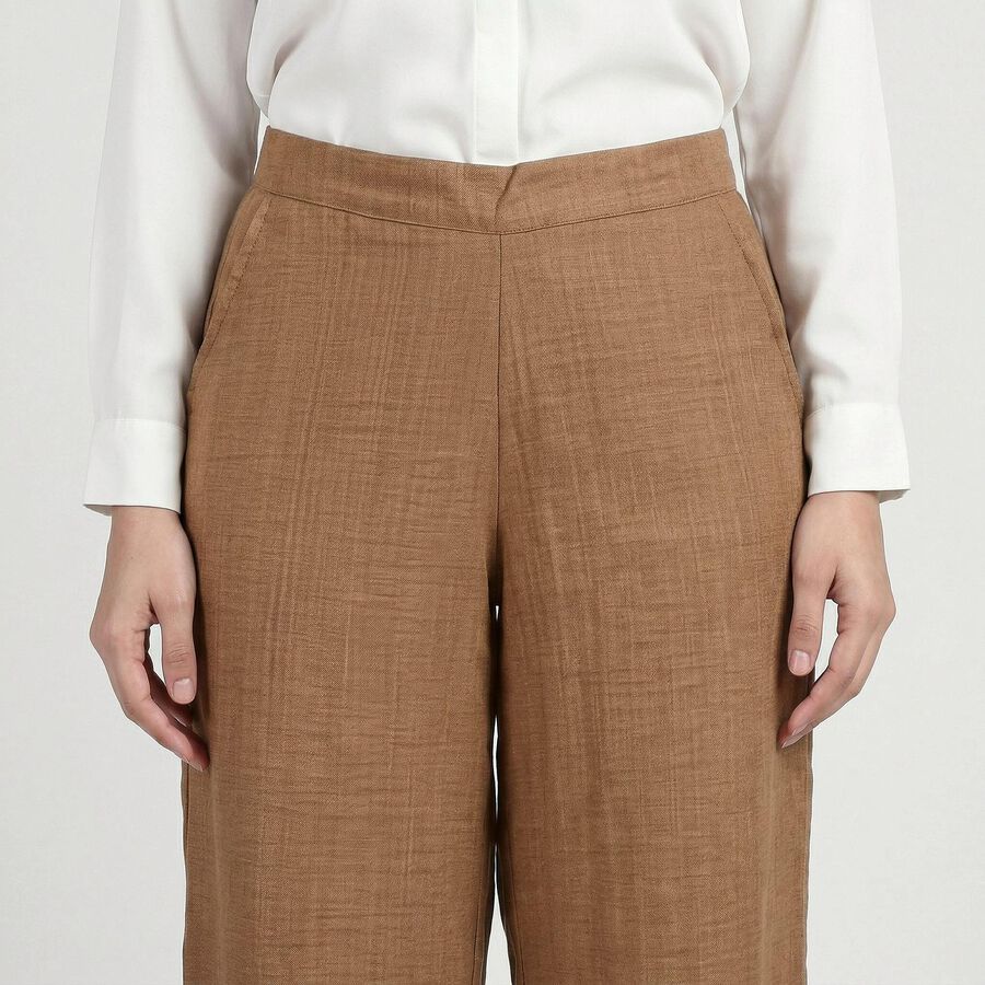 Women's Beige Regular Fit Solid Trousers, गहरा पीला, large