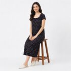 Women Navy Blue Square Neck A-Line Nighty, Navy Blue, small