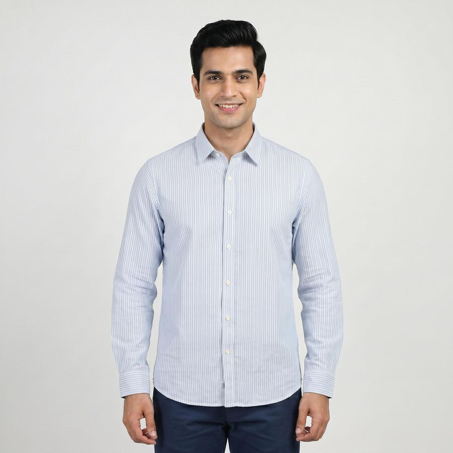 Men's Light Blue Cotton Full Sleeve Collar Casual Shirt, Light Blue, large