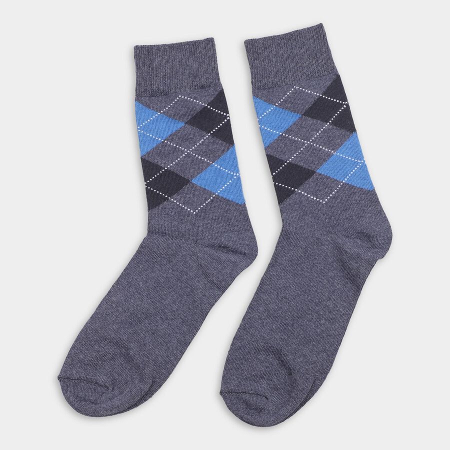 Men's Dark Charcoal Black and Steel Blue Regular Fit Argyle Pattern Pack of 2 Socks, काला, large