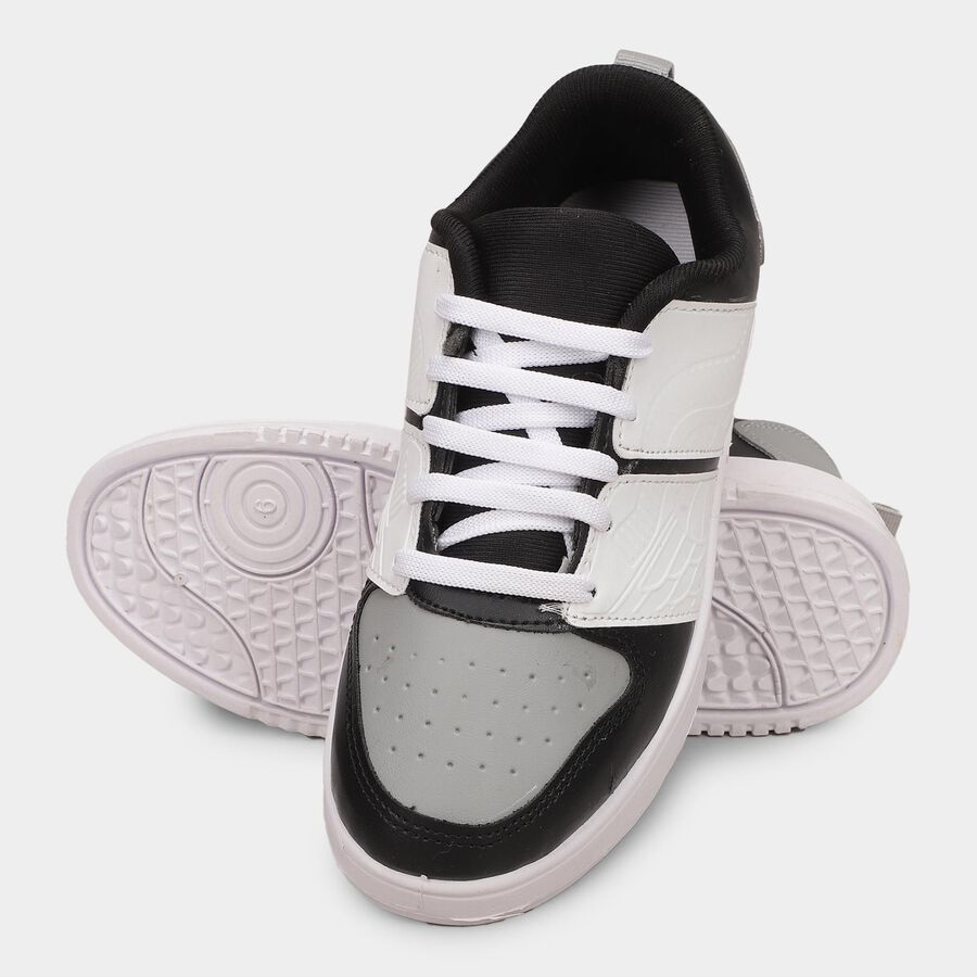 Men's Muted Charcoal Black and Light Grey Lace-Up Casual Shoes, Black, large