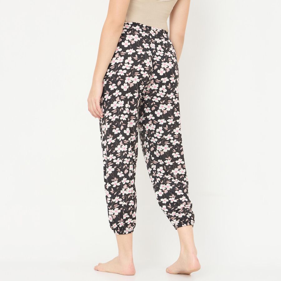 Women's Jet Black Relaxed Fit Elastic Waist Harem Pants, काला, large