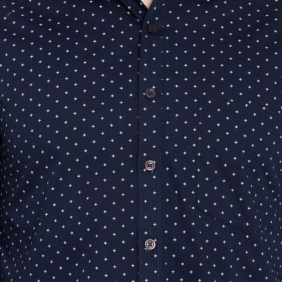 Printed Cotton Formal Shirt, Navy Blue, large image number null
