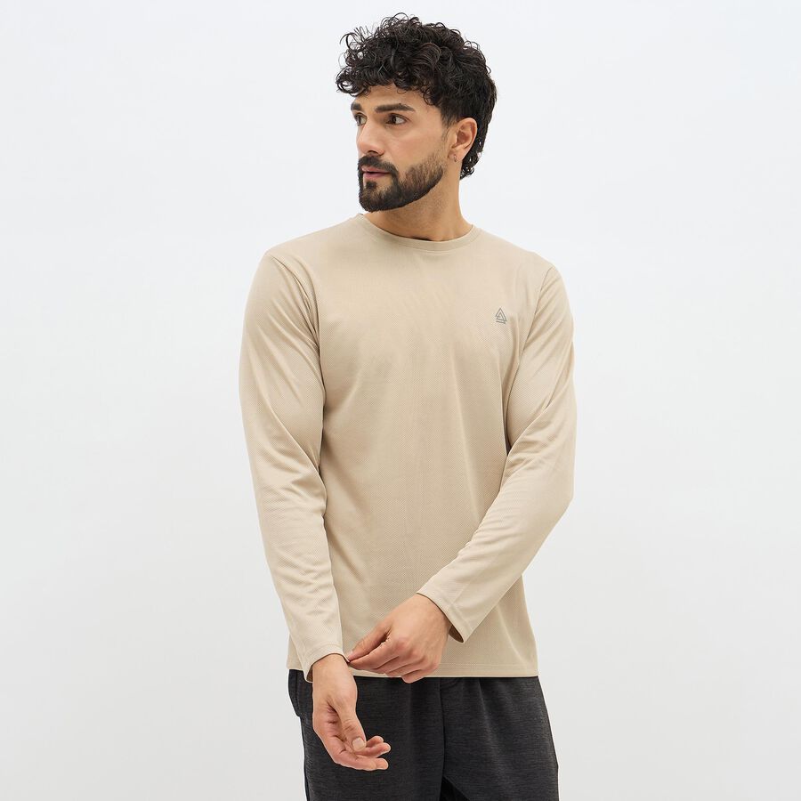 Men's Light Beige Crew Neck Casual T-Shirt, Beige, large image number null