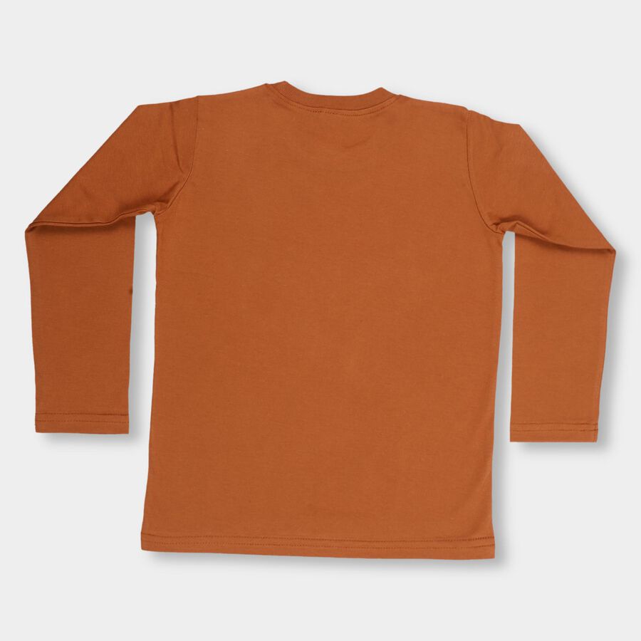 Boys' Rust Orange Crew Neck Casual T-Shirt, Brown, large image number null