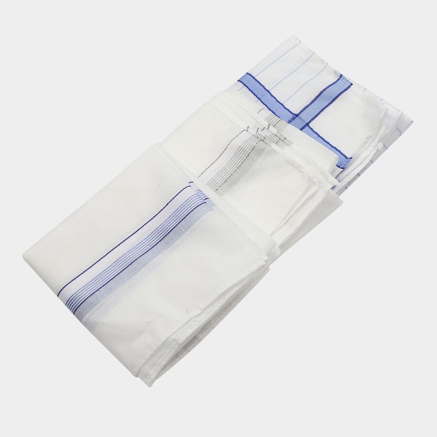 Men's Light Blue Checked Pack of 3 Handkerchief, हल्का नीला, large