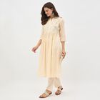 Women's White Cotton Embroidered Ethnic Set, Off White, small image number null
