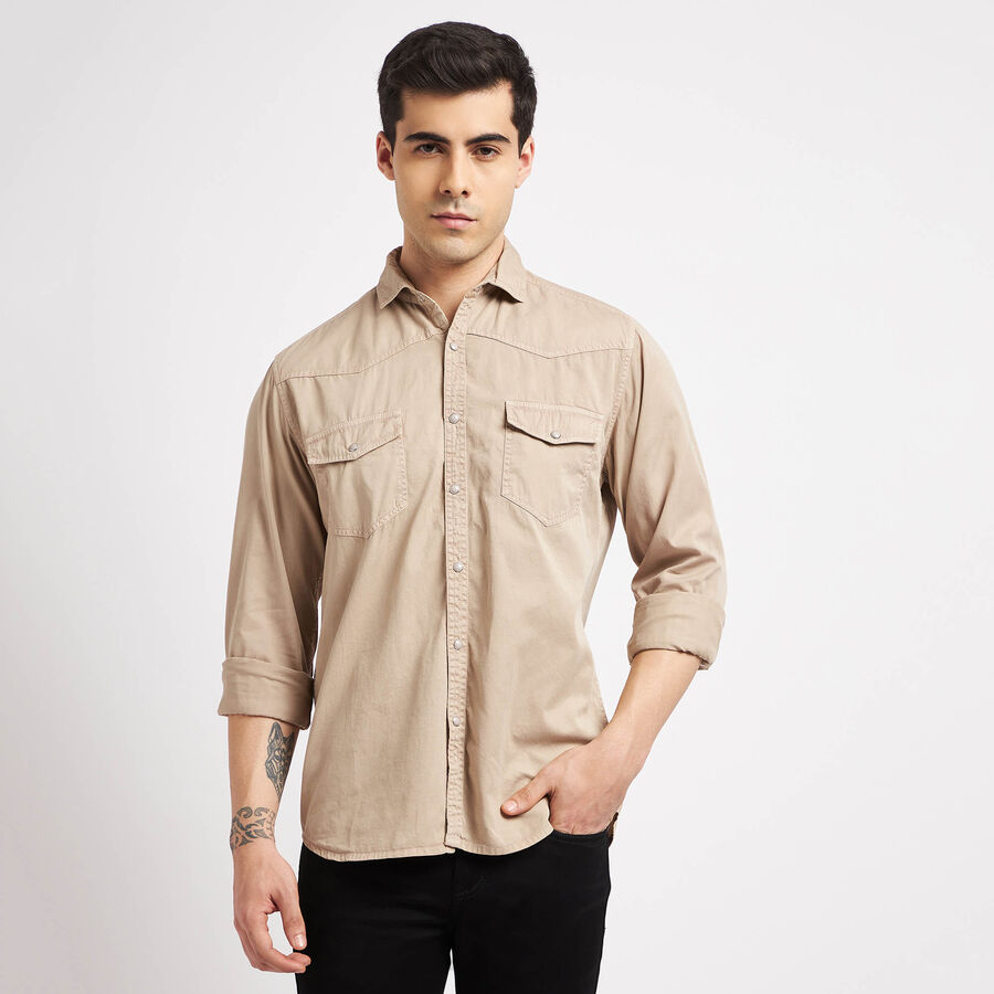 Cotton Solid Casual Shirt, Brown, large image number null