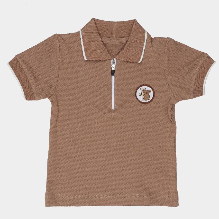 Infants Beige Cotton Polo Neck Preppy T-Shirt, गहरा पीला, large