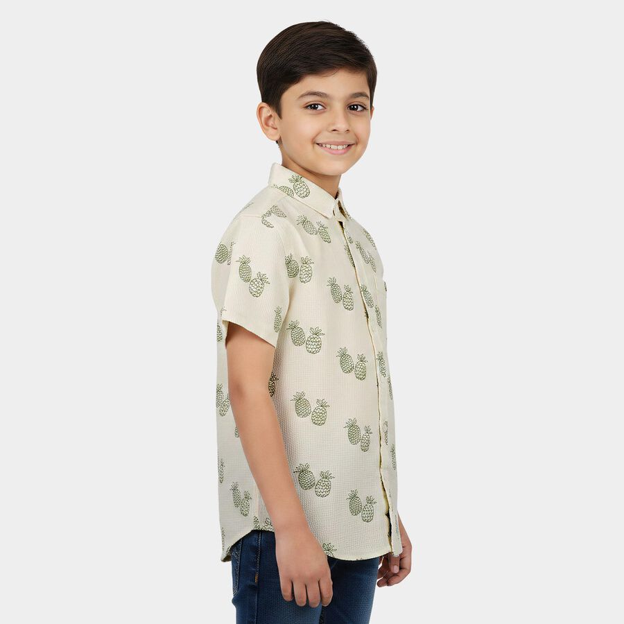 Boys White Cotton Casual Shirt, Off White, large