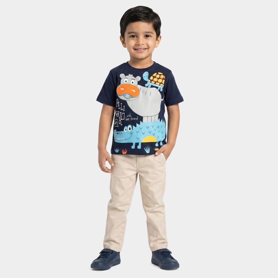 Boys Navy Blue Cotton Round Neck Regular Boys T-Shirt, नेवी ब्लू, large
