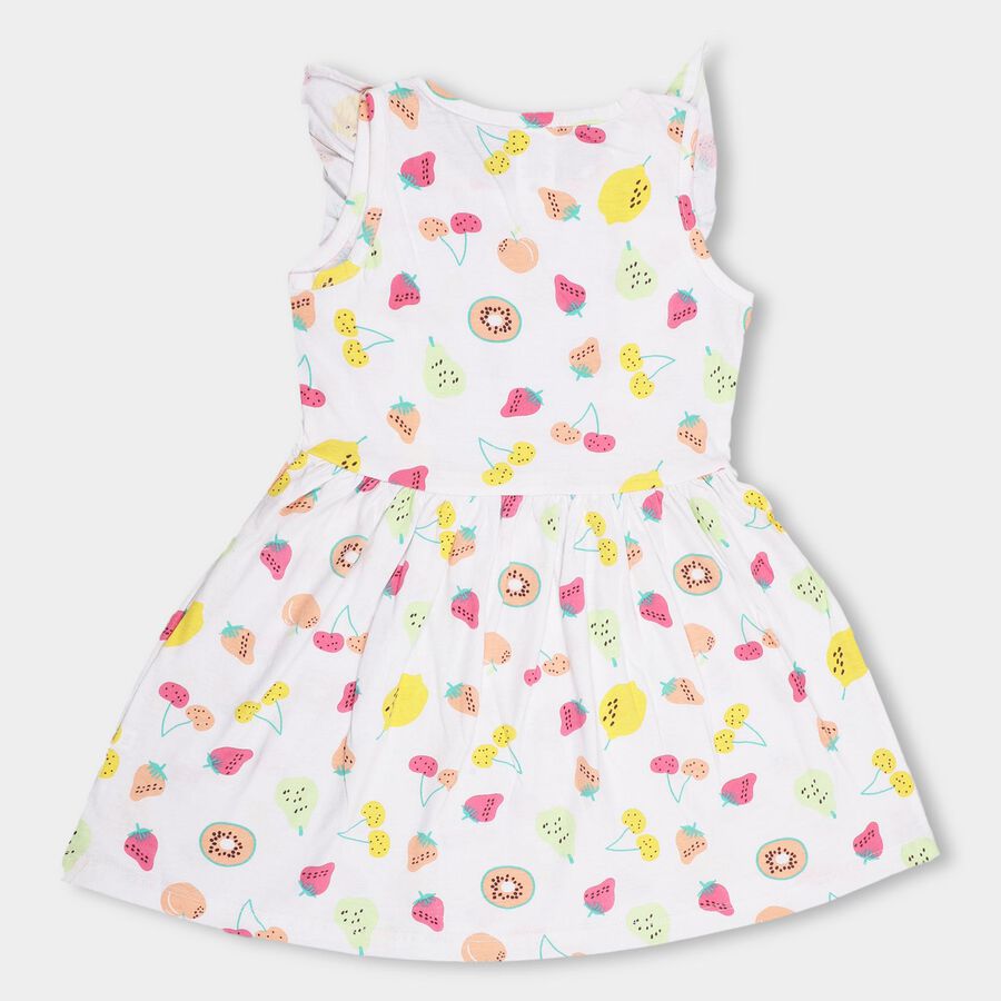 Girls' White Fruit Printed Sleeveless Flared Frock, Off White, large image number null
